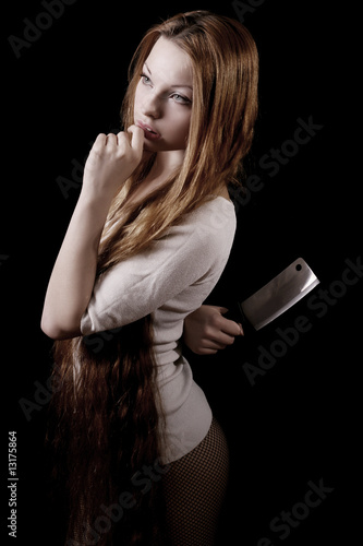 Photo: Beautiful girl with a knife Beautiful girl with a knife