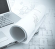 plans and laptop