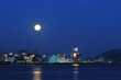 Industrial ship yard at Burrard inlet under moonlight