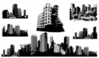 Black and white panorama cities. Vector art