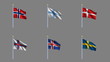 Set of six country flags with alpha matte