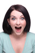 Attractive brunette girl shocked/surprised on white