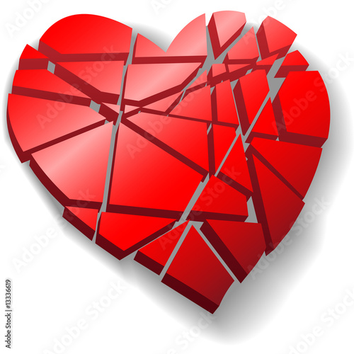 valentine heart graphic. Shattered red Valentine heart