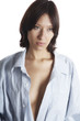 The woman in the man's shirt