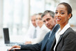 Young African American business woman at a conference