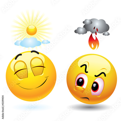 Illustration: Angry and satisfied smiling ball Angry and satisfied smiling ball