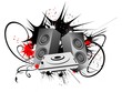 Urban art composition with speaker and grunge background