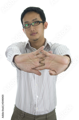 Photo: asian business man strecthing hand asian business man strecthing hand