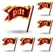Document file extension icons on vector flag buttons Document file extension icons on vector flag buttons