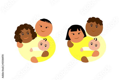 Illustration: famiglie di diversa etnia famiglie di diversa etnia