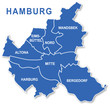 Vektor: Karte Hamburg, Bezirke, Umriss Karte Hamburg, Bezirke, Umriss
