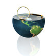 magnifying glass on earth hemisphere isolated on white