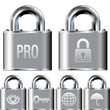 Internet security pro icon set on vector padlock buttons