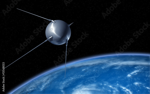Illustration: Sputnik satellite on earth orbit Sputnik satellite on earth orbit