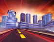 Illustration promenade sur route vers la ville Illustration promenade sur route vers la ville