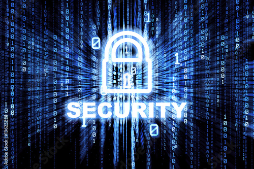 Illustration: Binary matrix with glowing security lock Binary matrix with glowing security lock