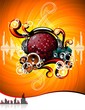 Illustration for a musical theme with speakers and discoball.