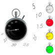 Stopwatch with figures in dynamics and arrow trace