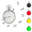 Stopwatch with figures in dynamics and arrow trace