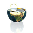 magnifying glass on earth hemisphere isolated on white