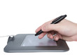 Pen tablet  and draw hand. Isolated