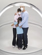 Family huddling inside protective bubble