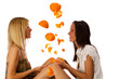 Photo: two cute twins girls having fun under orange rain two cute twins girls having fun under orange rain