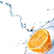 fresh water drops on orange isolated on white