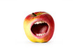 red angry apple with mouth and clipping path red angry apple with mouth and clipping path