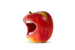 red angry apple with mouth and clipping path red angry apple with mouth and clipping path
