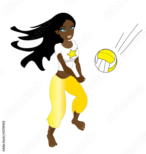 Cartoon Characters Playing Volleyball. Woman playing volleyball