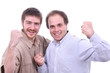 Two casual men posing, isolated over white background