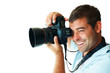 Happy photographer isolated on white background Happy photographer isolated on white background