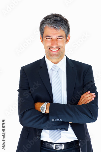 Image of an isolated business man smiling against white backgrou