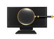 magnifying glass on monitor isolated on white