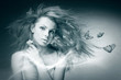 Portrait beautiful young woman with butterfly Portrait beautiful young woman with butterfly