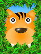 tiger framed portrait of the leaves. cartoon style tiger framed portrait of the leaves. cartoon style