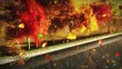 (1056) Autumn Park with falling leaves, rain and canal. Looping!