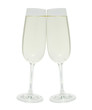 Two clinking glasses with champagne on white background