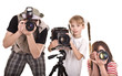 Happy family with three camera. Happy family with three camera.