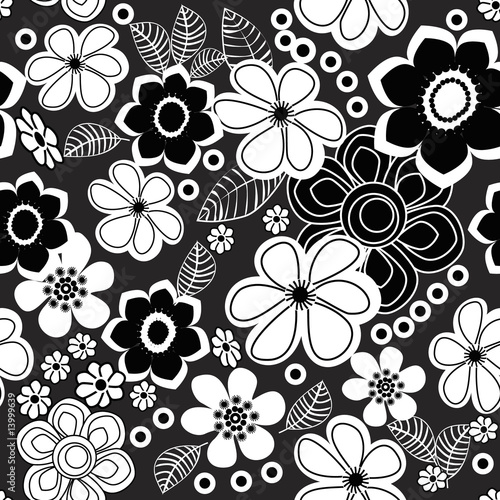 black and white flowers background. Floral Black and White