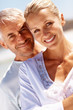 Closeup of a romantic mature couple on a sunny day
