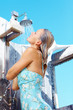 Sexy woman having a shower, outdoors