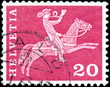 Helvetia. Cheval et cavalier. Timbre postal.