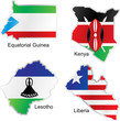 isolated african flags in map shape