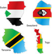 isolated african flags in map shape