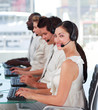 Attractive woman smiling on headset