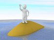 Man waving on small island. 3d rendered illustration.
