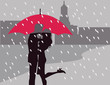 Young couple kissing under a rain