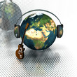 music earth with headphones and guitar